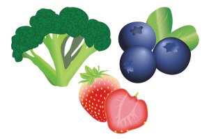 broccoli, blueberry, strawberry